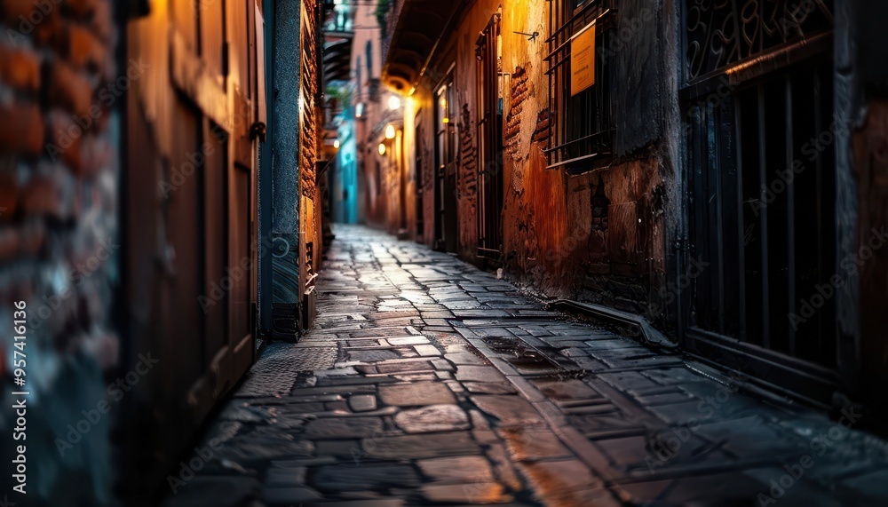 Fototapeta premium Narrow alleyways with historic charm, quaint and picturesque, Urban, Muted tones, Photograph, Hidden pathways