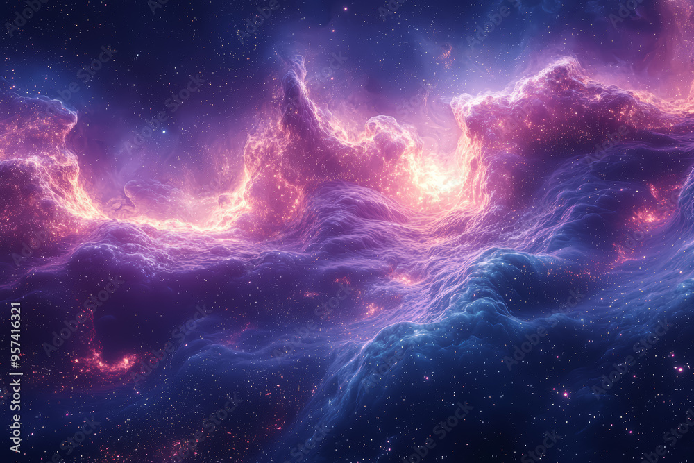 Fototapeta premium Swirling shades of deep purple and electric blue blend together in a cosmic dance. Concept of celestial wonder. Generative Ai.