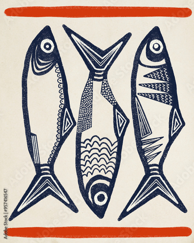 Illustration Of Three Fish In Blue