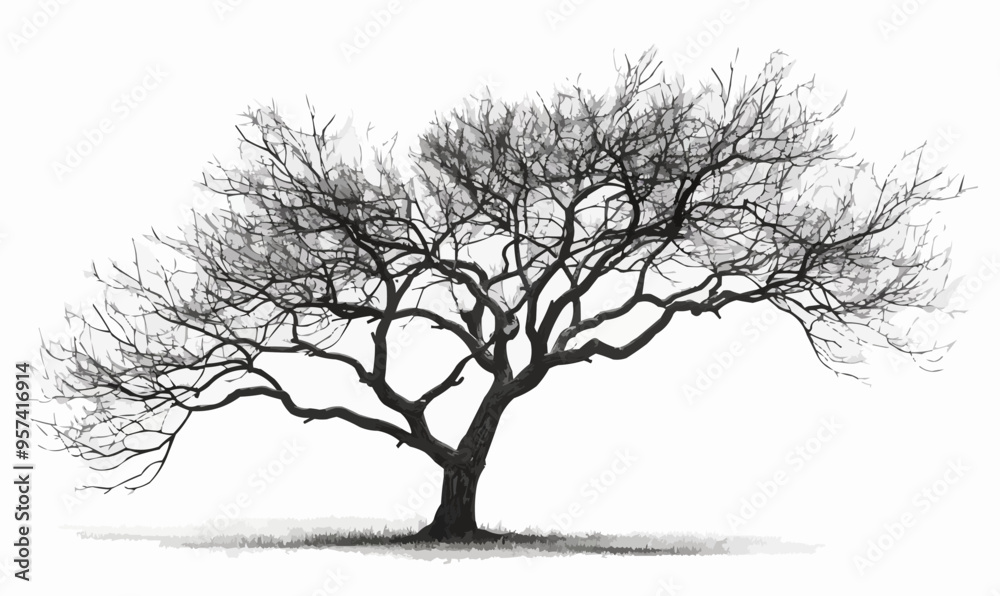 A linear vector of a tree with detailed branches. A linear vector of a tree with detailed branches.