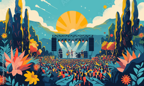 A flat vector of a music festival.