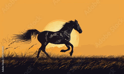 Silhouette vector of a horse galloping.