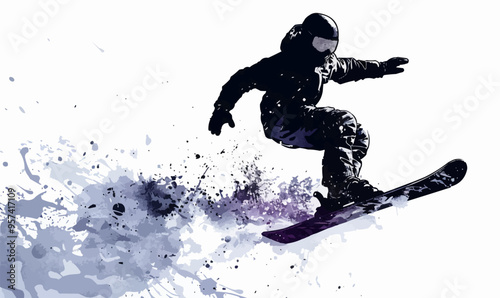 A silhouette vector of a person snowboarding.