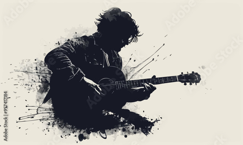 Silhouette vector of a musician playing a guitar.
