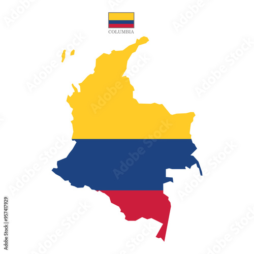 columbia vector map with flag and state in color. Background map eps 10 Vector illustration