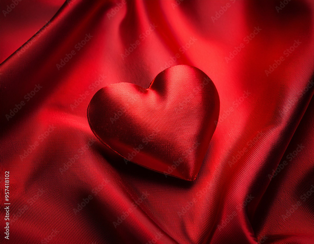 Romantic Red Heart on Silk: Valentine's Day Love Romantic Red Heart on Silk: Valentine's Day Love