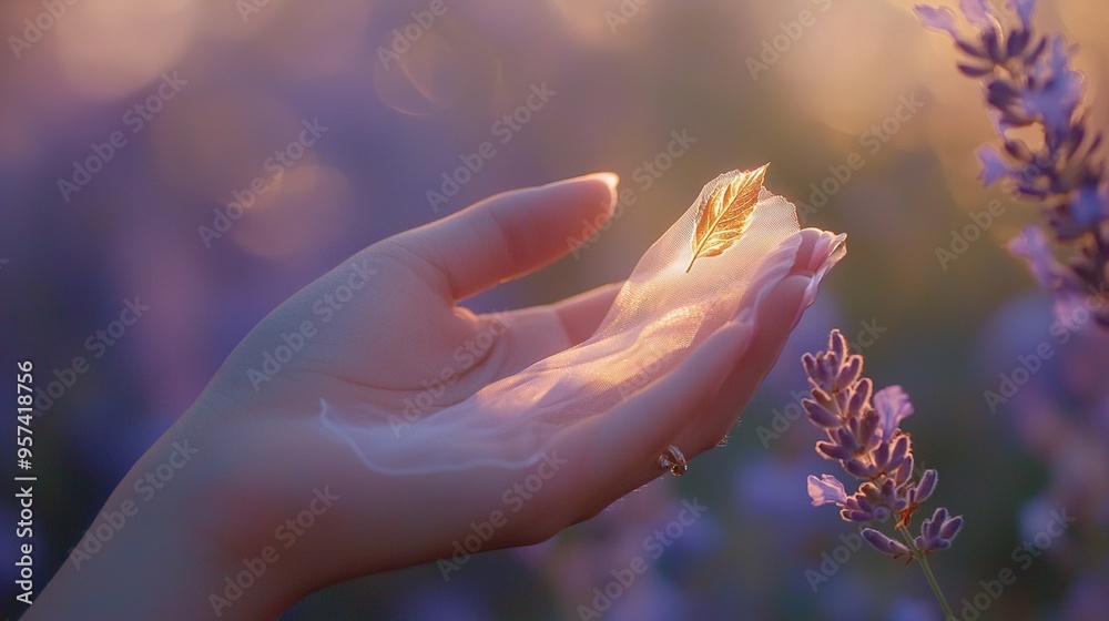 Fototapeta premium A close-up of a person's hand holding a flower with a softly blurred background