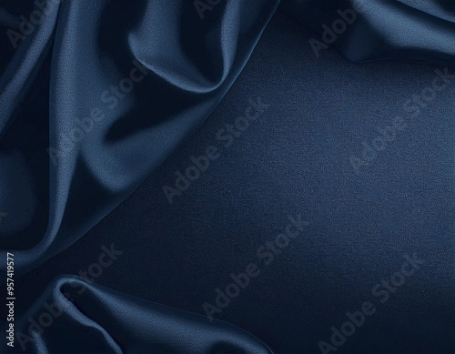 Exquisite Dark Blue Silk Satin Background with Soft Folds  Luxury Elegance photo