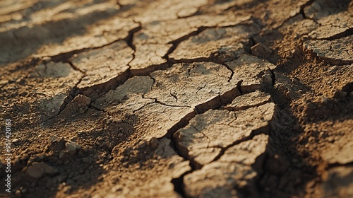   A detailed image of a cracked soil surface exhibiting minimal dirt at the base and a slight layer of dirt on top photo