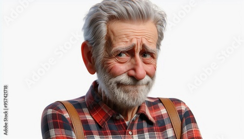 old man looks confused, isolated on white 3d character