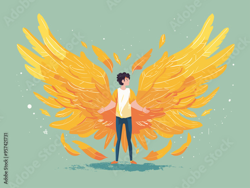 Ingenious Vector Illustration of a Person with Outspread Wings: Embodying Freedom, Expansion, and Personal Empowerment Through Training and Development