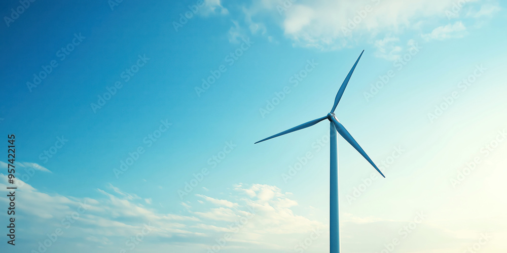 Obraz premium Sustainable energy: wind turbine against a clear blue sky with clouds