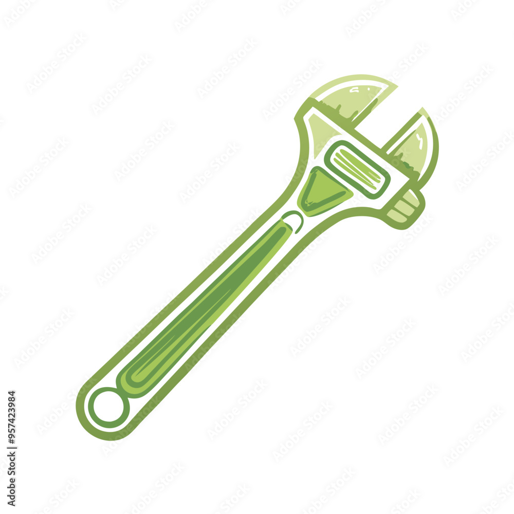 Adjustable Wrench Icon in Green Minimalist Illustration for Mechanical and Automotive Use Adjustable Wrench Icon in Green Minimalist Illustration for Mechanical and Automotive Use