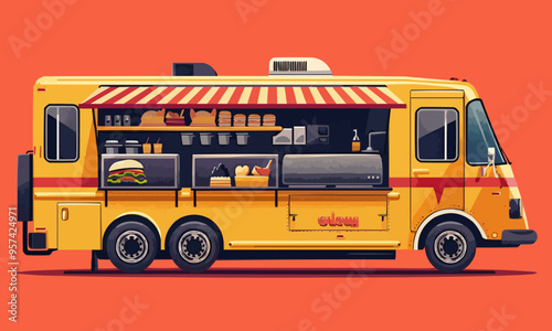 A flat vector of a street food truck.