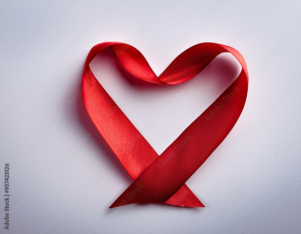 Romantic Valentine's Day Heart with Red Ribbon on White Background 3 Romantic Valentine's Day Heart with Red Ribbon on White Background 3