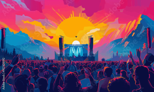 A flat vector of a music festival.