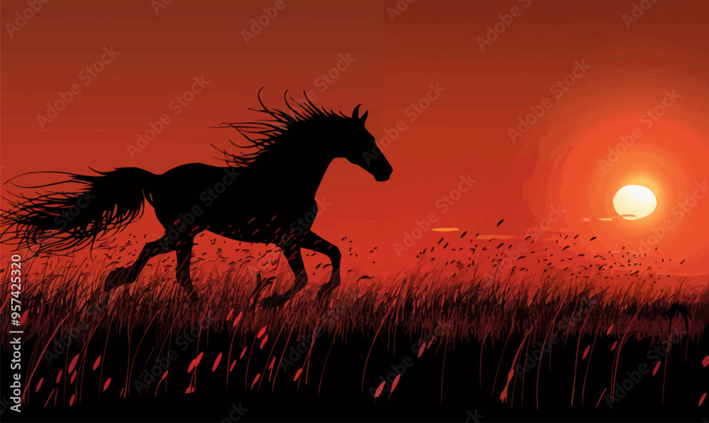 A silhouette vector of a horse galloping. A silhouette vector of a horse galloping.