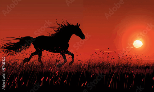 A silhouette vector of a horse galloping.