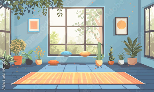 A flat vector of a yoga studio.
