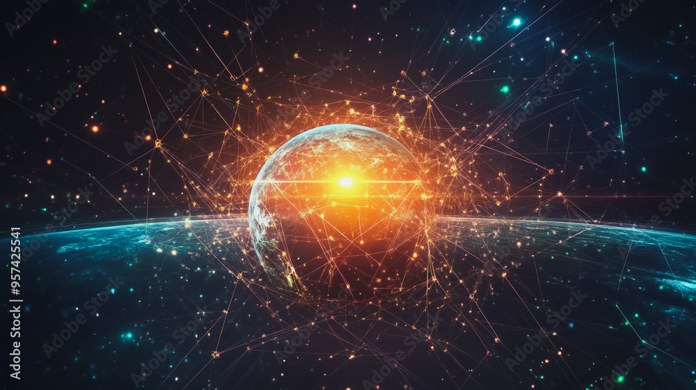 Fototapeta premium background Innovation network points Earth's surface wave background Abstract digital wave background information technology background The background is the background. gradient wave digital wave ban