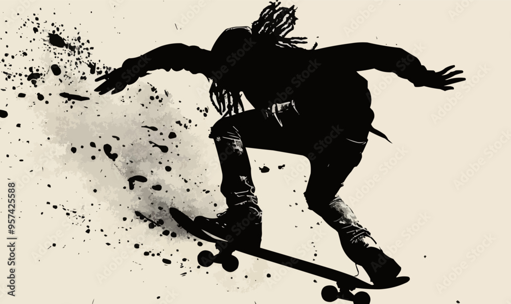 A silhouette vector of a person skateboarding. A silhouette vector of a person skateboarding.