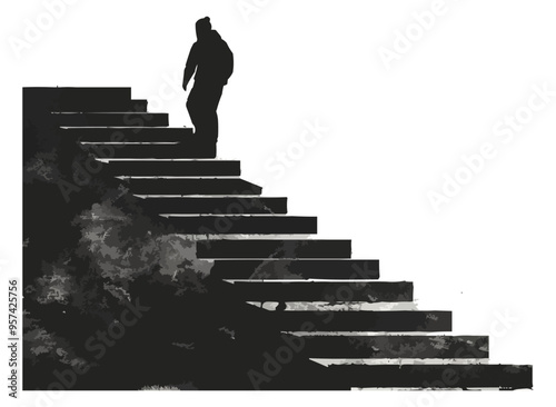 A silhouette vector of a person climbing stairs.