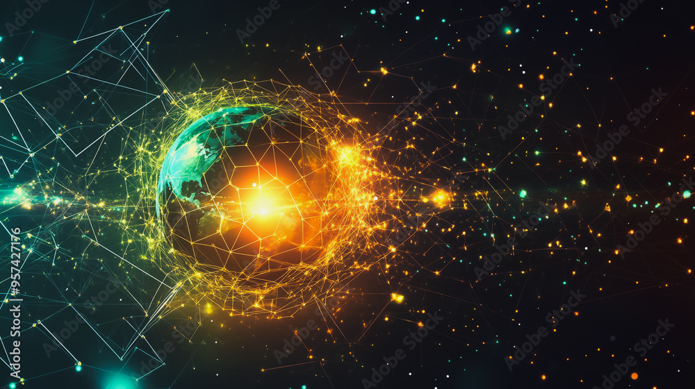 Fototapeta premium background Innovation network points Earth's surface wave background Abstract digital wave background information technology background The background is the background. gradient wave digital wave ban