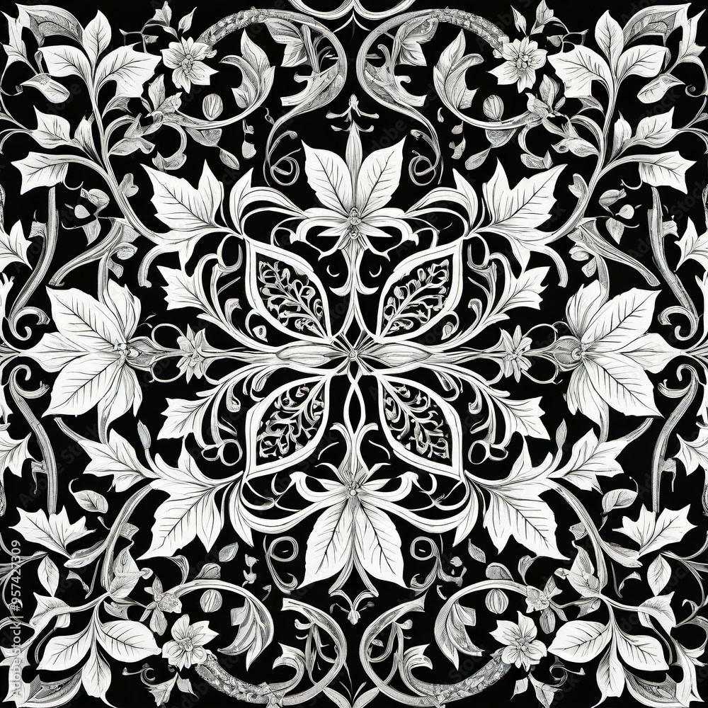 Fototapeta premium Simple yet elegant floral pattern on a dark background