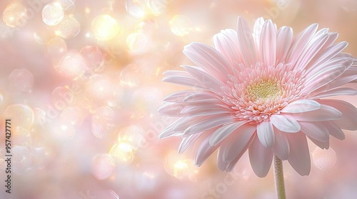   Pink flower close-up on blurry background with bokeh lighting