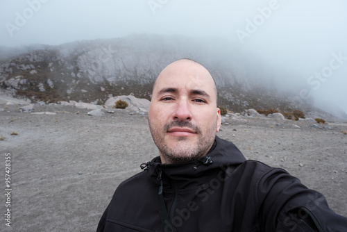 Selfie on the slope of a volcano