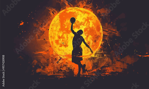 A silhouette vector of a person playing basketball.