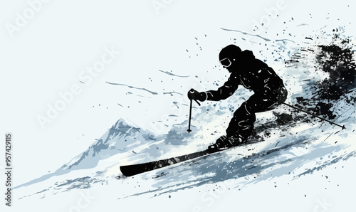 A silhouette vector of a person skiing.