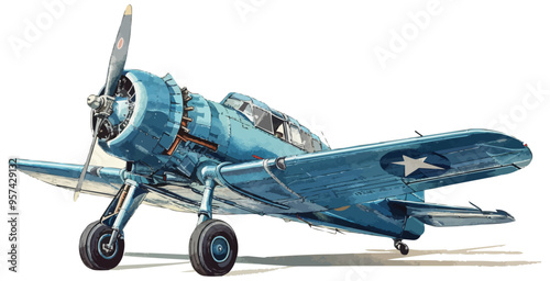 An isolated vector of a vintage airplane.