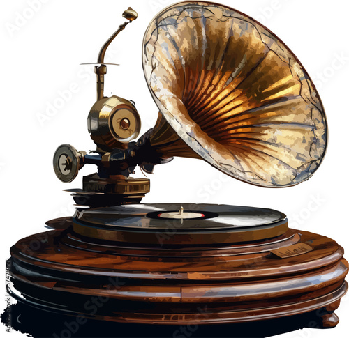 An isolated vector of a classic gramophone.