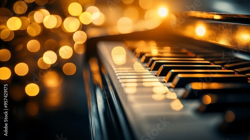 A close up of a piano with a blurry background
