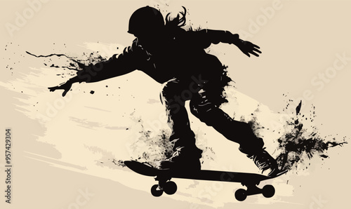A silhouette vector of a person skateboarding.