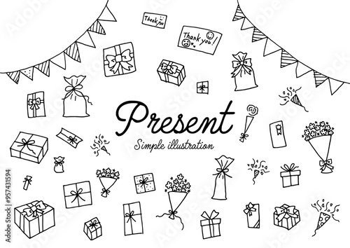 プレゼントのラフな手描きのイラスト