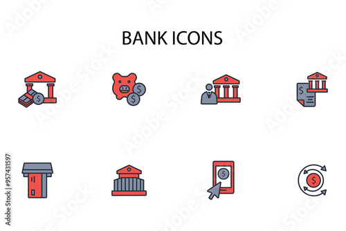 Bank icon set.vector.Editable stroke.linear style sign for use web design,logo.Symbol illustration.