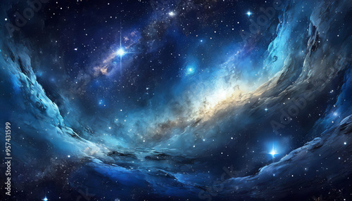 Hyperrealistic dense gas, dust, space nebula, galaxy, shiny stars, clouds cosmos universe in colorful fantasy cosmic blue, dark blue, violet, yellow colors background or wallpaper. 