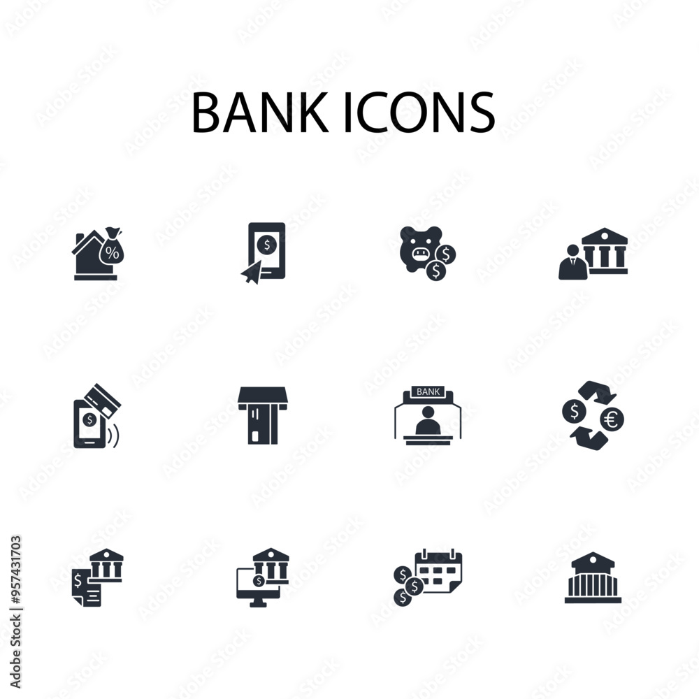 Bank icon set.vector.Editable stroke.linear style sign for use web design,logo.Symbol illustration. Bank icon set.vector.Editable stroke.linear style sign for use web design,logo.Symbol illustration.