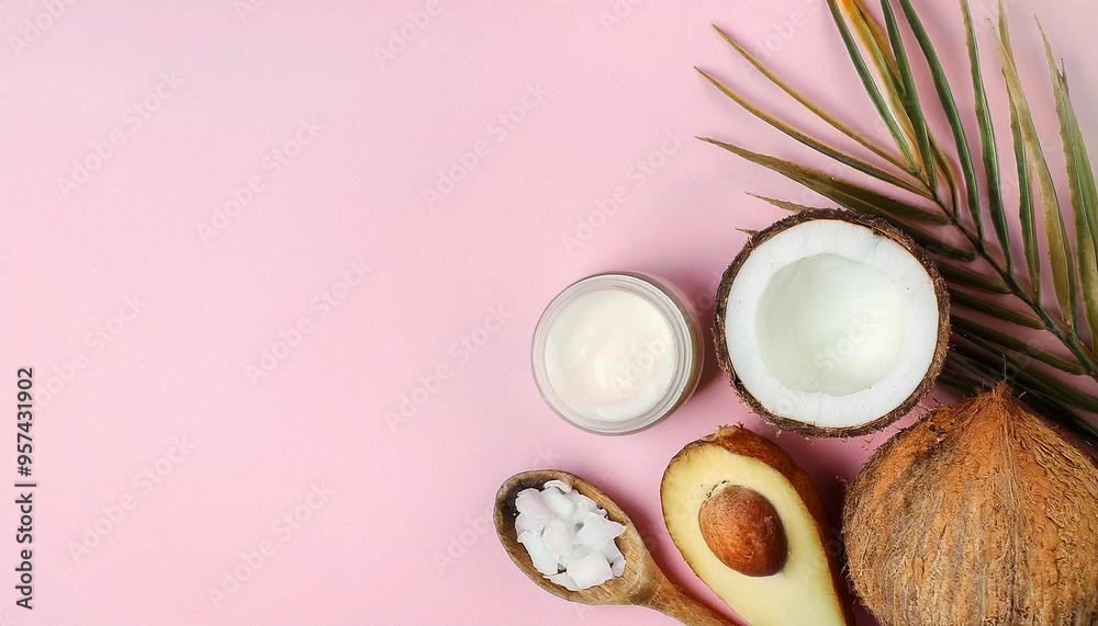 Coconut: A Versatile Food Source and Cosmetic Product  Whole and Cracked Fruit, Moisturizing Jar