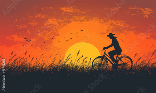 A silhouette vector of a person biking.