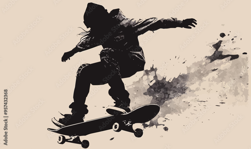 A silhouette vector of a person skateboarding. A silhouette vector of a person skateboarding.