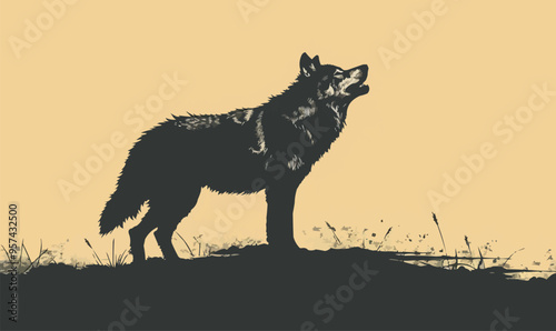 A silhouette vector of a wolf howling.