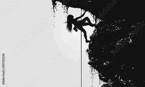 A silhouette vector of a person rock climbing.