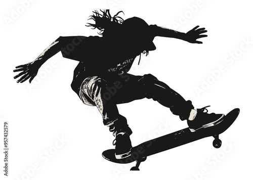 A silhouette vector of a person skateboarding.