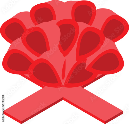 Red coral reef is growing on a seabed with cross sign, potentially indicating a restricted or dangerous area for diving and marine activities