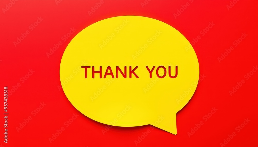 Bright yellow speech bubble with 'THANK YOU' text on a vibrant red background, creating a bold and cheerful expression. Bright yellow speech bubble with 'THANK YOU' text on a vibrant red background, creating a bold and cheerful expression.