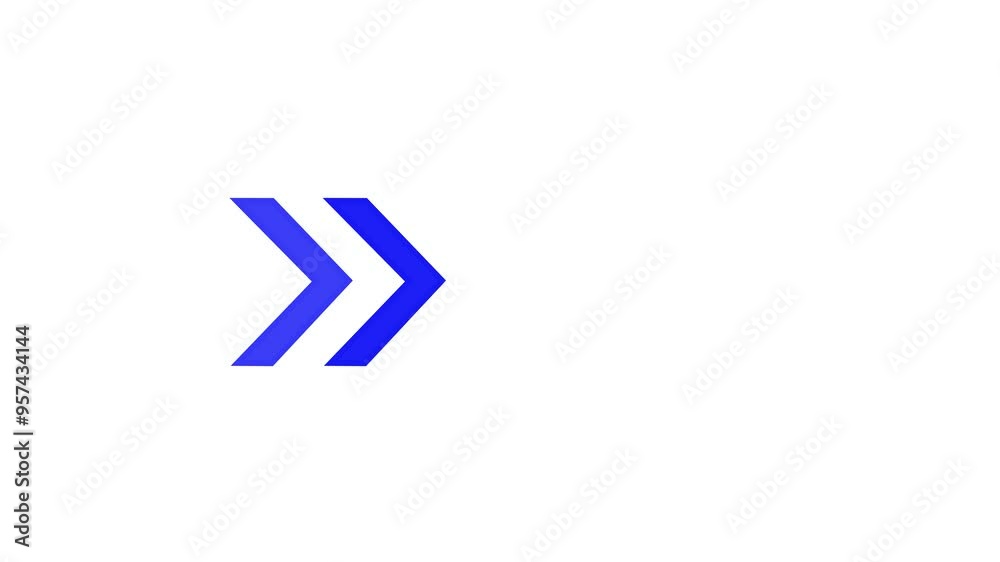 Blue color arrow loop animation direction concept. Colorful arrow icon. Right direction arrow  sign icon animation on white background.  3d rendering glowing up arrow abstract background.