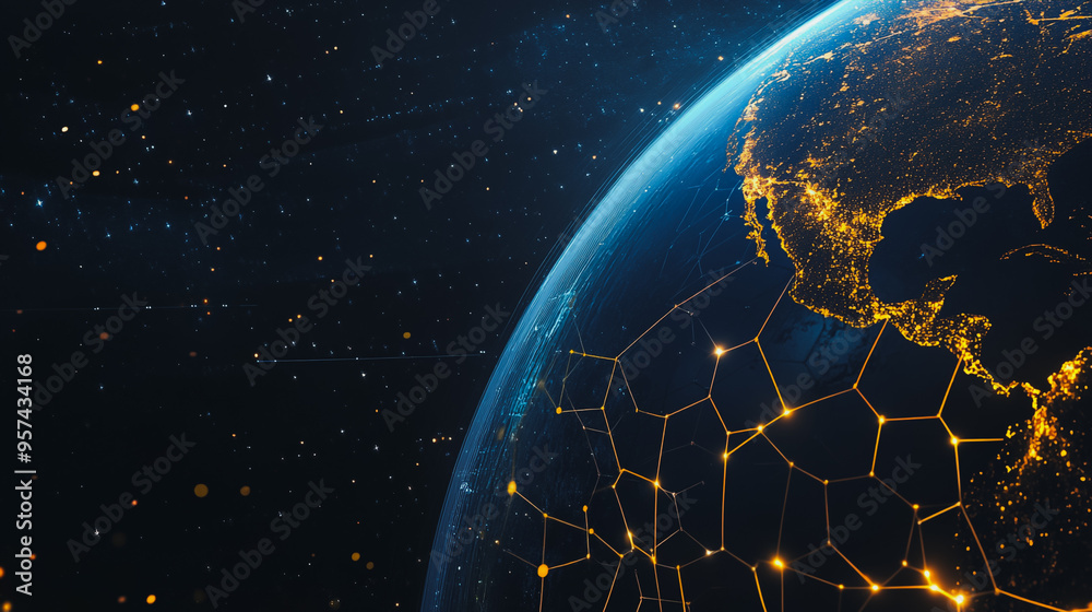 Obraz premium background Innovation network points Earth's surface wave background Abstract digital wave background information technology background The background is the background. gradient wave digital wave ban